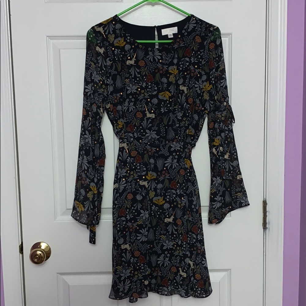 FLORAL UNICORN PRINTED DARK BLUE DRESS
